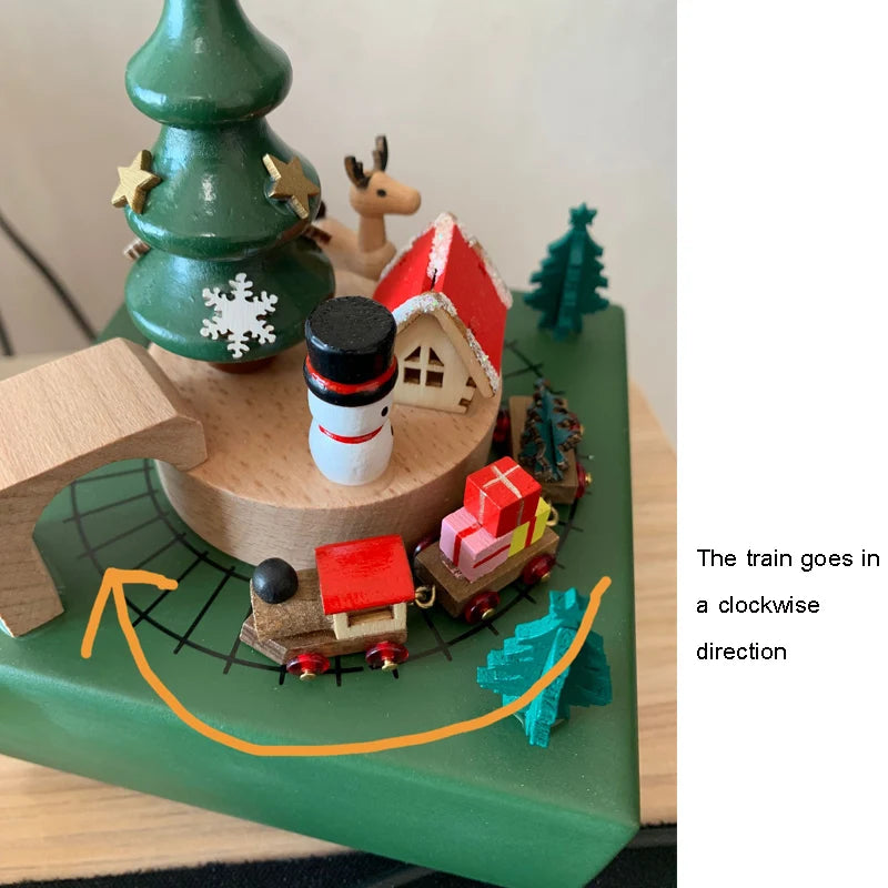 Creative Wooden Christmas Deer  Snowman Train  Music Box Handmade  Carousel Toy  Decoration Gift For Kids