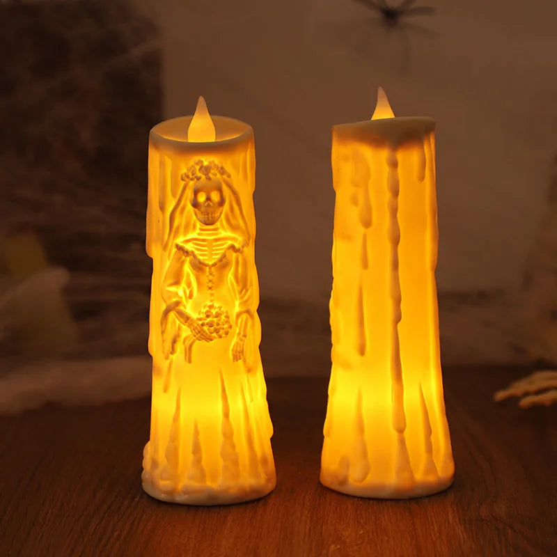 Halloween Horror Ghost Bride Groom LED Candle Electronic Light Halloween Skeleton Lamp Party Decoration Flameless Night Lights