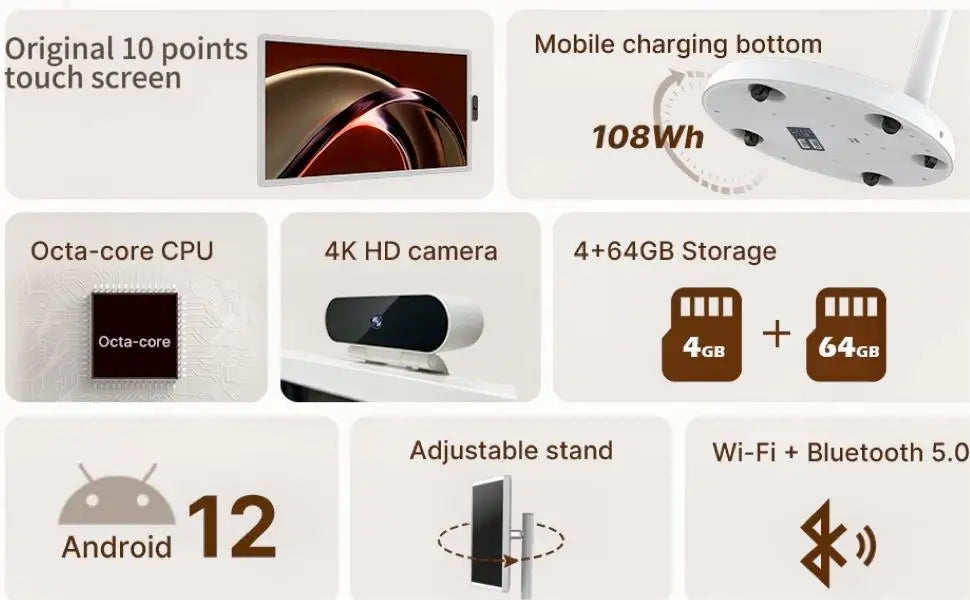 Smart Home Fitness Entertainment Movable Charging Screen Built-In Dual Speaker High-Definition Camera Smart Interactive Displays