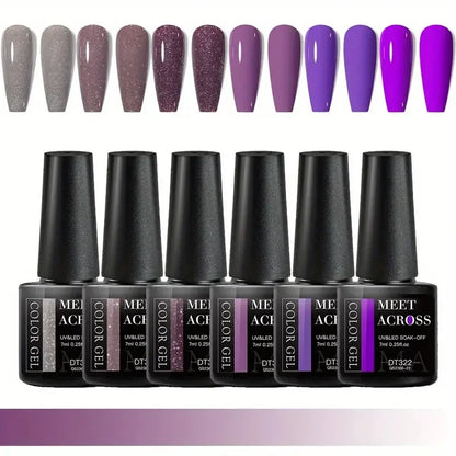 MEET ACROSS 6Pcs Gel Nail Polish Set Pink Red Green Macaron Color Manicure Kit For Nails UV Gel Nail Art Varnish Nail Supplies