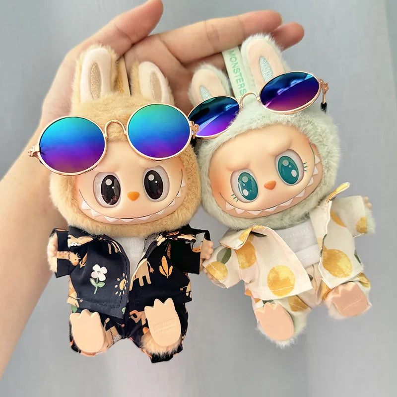 1 Set Hawaii Original Luxury Clothes for Labubu V1 V2 Cute Shark Duck Shoes Shirt Pants Glasses Beach Clothes Suit for Labubu