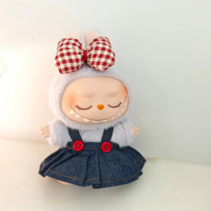 Doll Clothes For LABUBU Frog Set Jumpsuit Kawaii Fisherman Hat 2PCS/Pack Plush Cotton Doll Dress Up Game Decoration