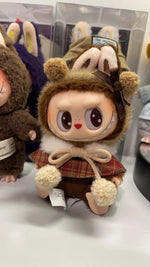 17cm Labubu doll Clothes Macaron Sitting Party Christmas Checkered Plush Cloak Clothes labubu V2 clothes Christmas costumes