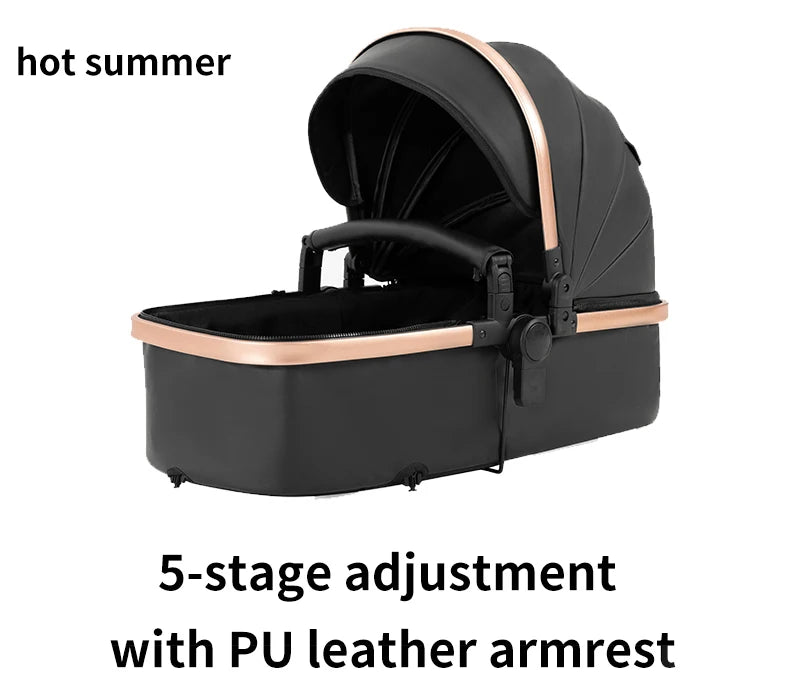 Lightweight Baby Stroller 3 in 1 Stroller PU Leather Stroller for Newborn Baby Car Seat Portable Baby Cart Pram High Landscape