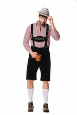 M-XXL Men Bavarian Oktoberfest Lederhosen Costume for Cosplay German Beer Festivals Suspenders Rompers Shirt Hat Set Outfit