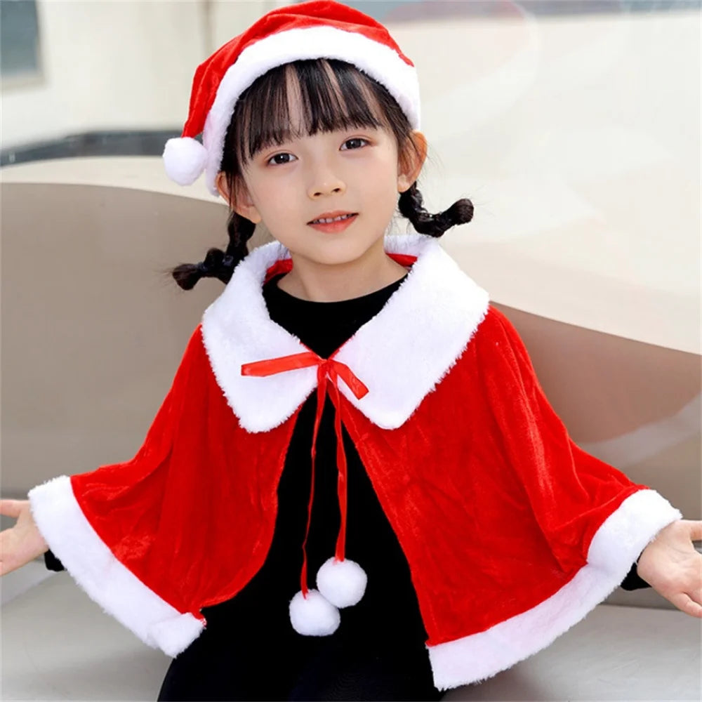 Christmas Shawl Performance Clothing Santa Claus Christmas Cloak Children's and Adults Christmas Cloak Velvet Christmas Costume
