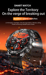 AK75 Smart Watch Flashlight 1.9inch Men Outdoors Sports Fitness Tracker 700mah Large Battery BT Calling LED Light Smartwatch