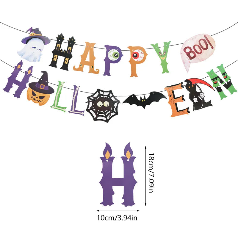 2025 Halloween Party Banner Hanging Pendants Bat Pumpkin Paper Garland Trick or Treat Happy Halloween Decoration Supplies Home