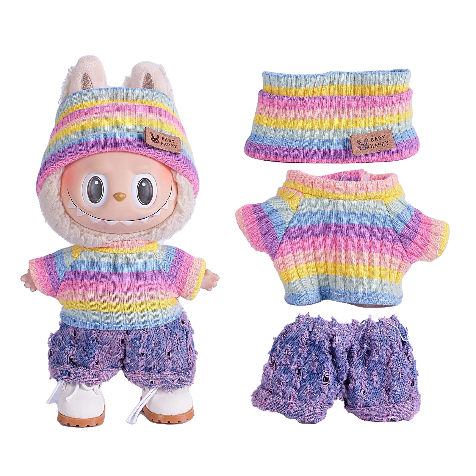 6.7inch labubu Clothing Accessories Set Hat + Clothes + (pants or skirt) Doll Clothes Suitable for Fashion Plush Dolls shoes
