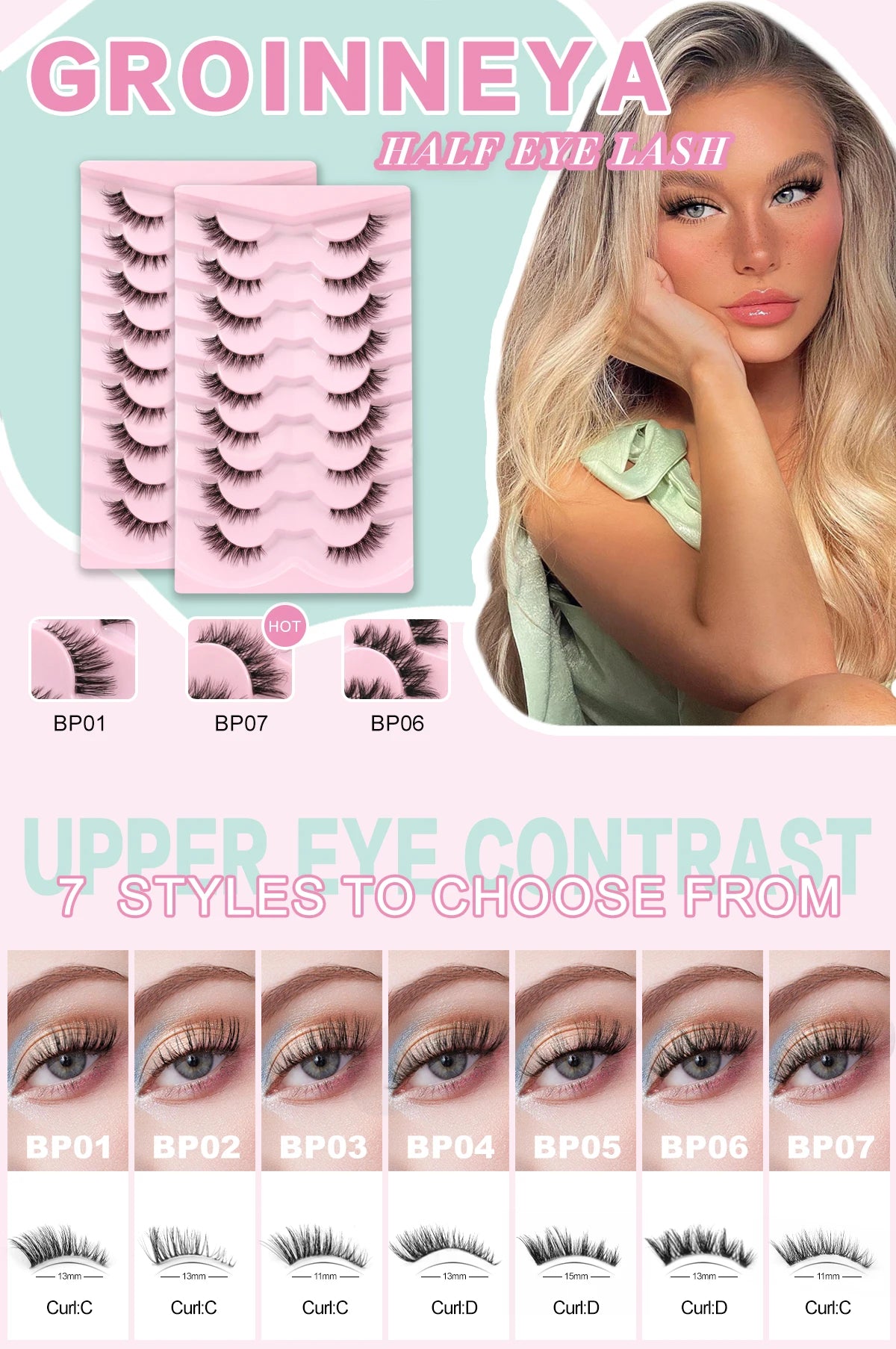 GROINNEYA Cat Eye Lashes Create Natural Look Half Eye Lashes With Winged Ends For Extended Eyelash For Daily Use