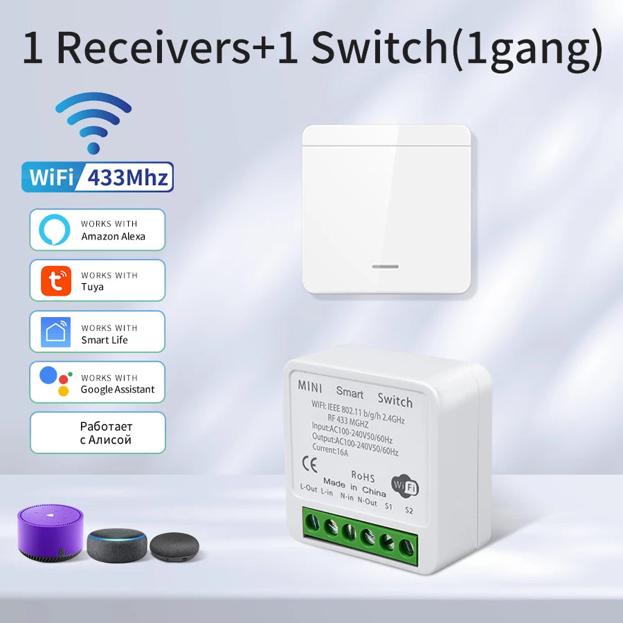 Tuya Smart WiFi Switch For Lighting RF 433MHz Wireless Switch Smart Life APP Voice Control Work With Alexa Google Home Alice