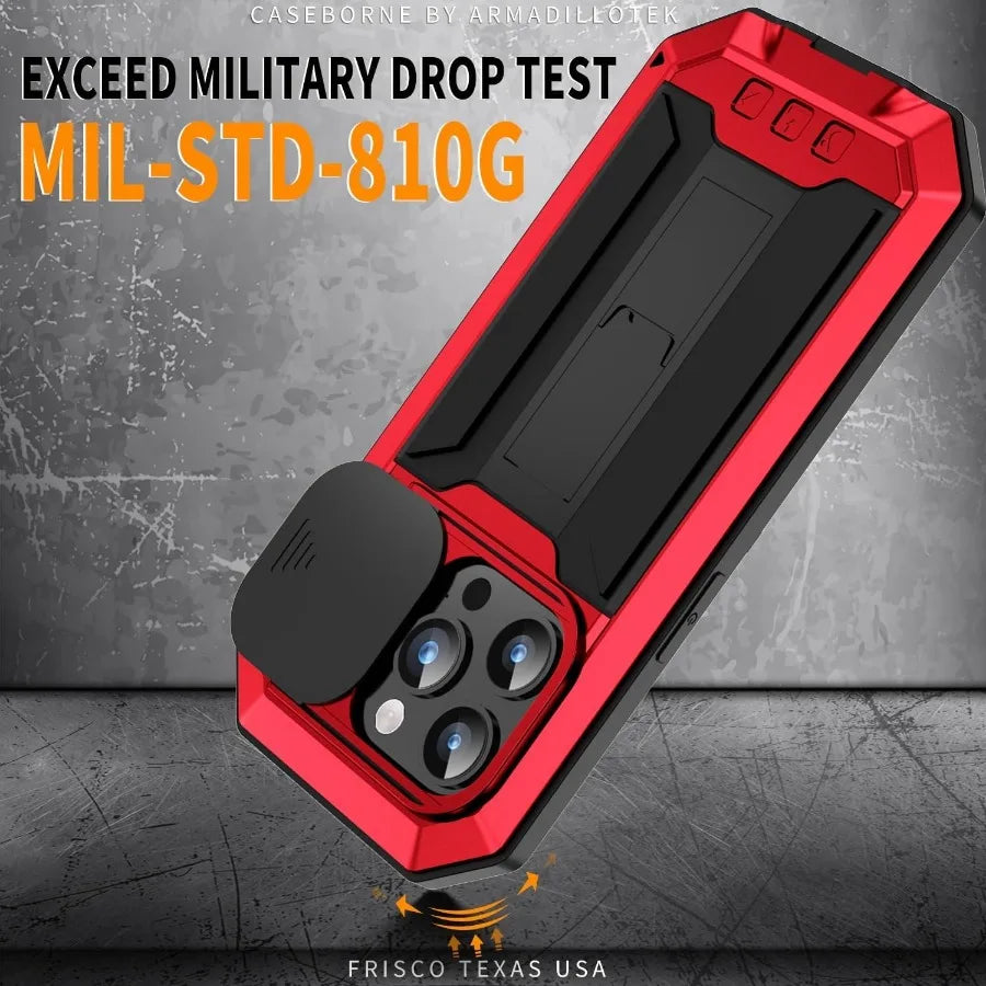 Heavy Duty Rugged Metal Case for iPhone, Case for iPhone 16 15, 14, 13 Pro Max, Screw Military Shockproof Cover with Screen Ca