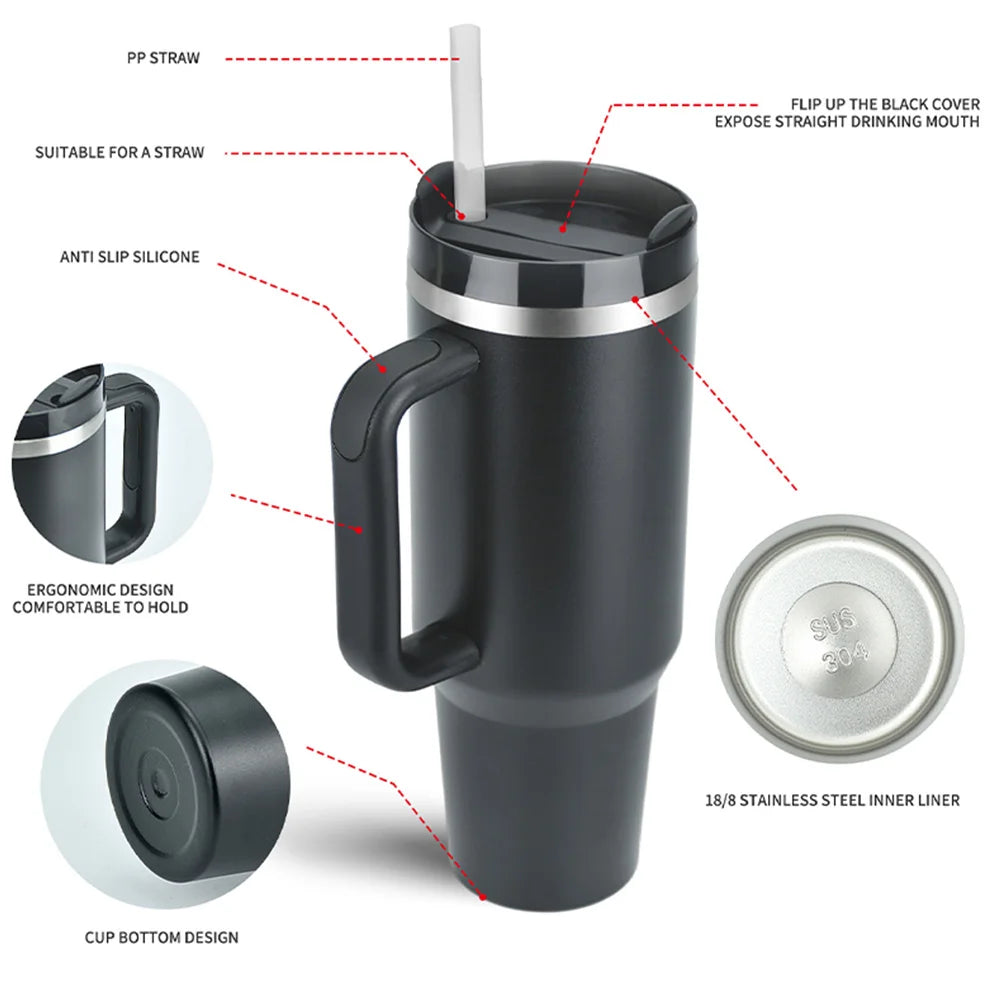 1pcs Watersy 40oz/1200ml Tumbler with Handle and Straw Lid Stainless Steel Keep Cold Vacuum Insulated Portable Car Travel Mug
