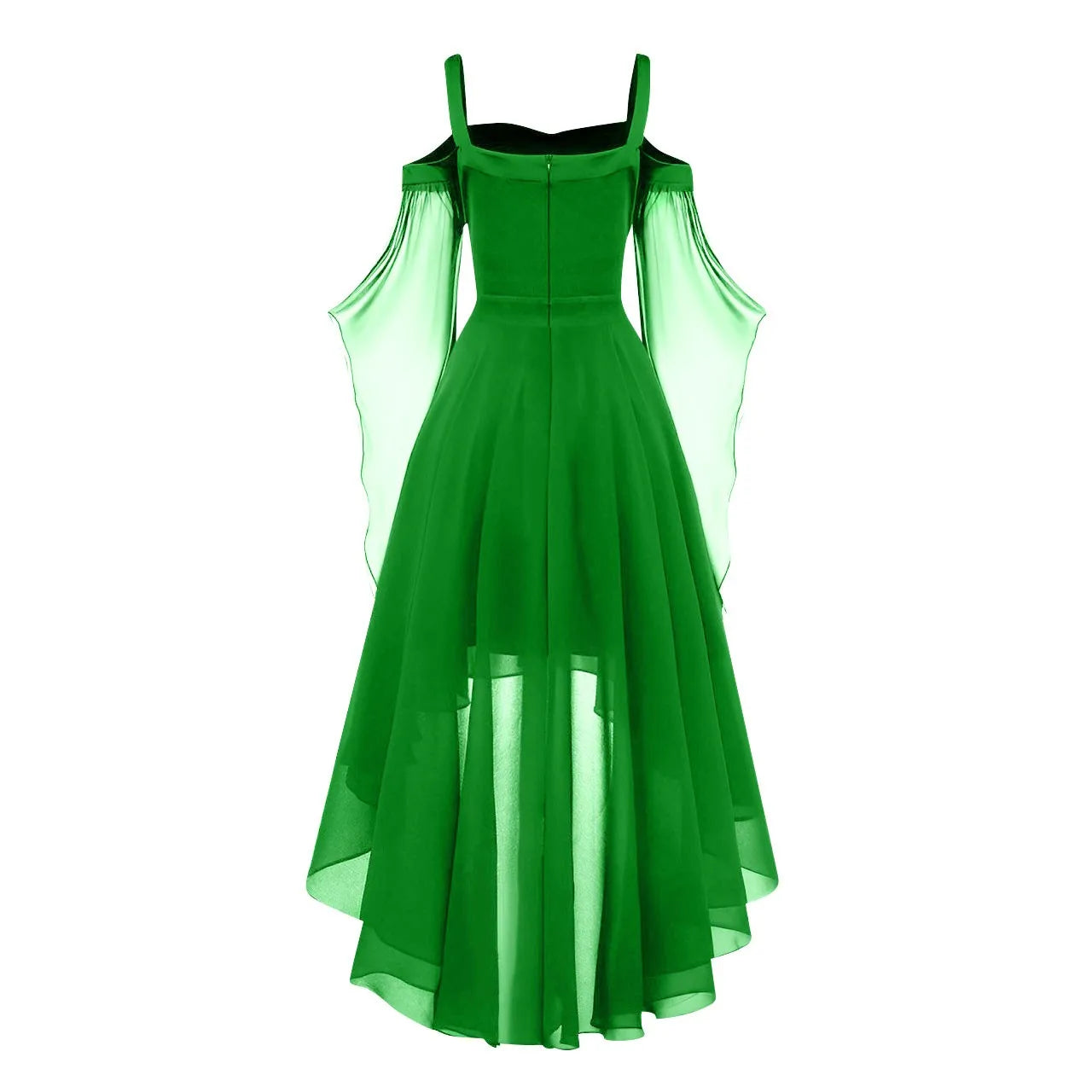 Halloween Witch Cosplay Costumes Women Casual Plus Size Cold Shoulder Dress Solid Color Chiffon Butterfly Sleeve Gothic Dress