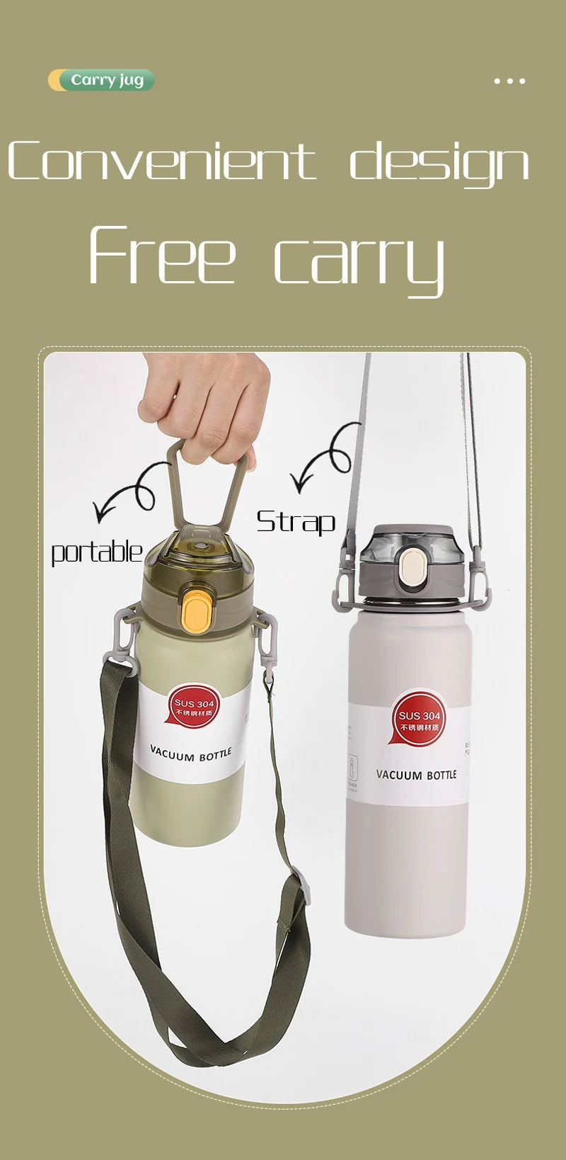 Stainless Steel Thermo Bottle Thermal Water Bottle Large Capacity Tumbler Portable Cold Hot Drinks Thermos Cup Fitness Cold Hot