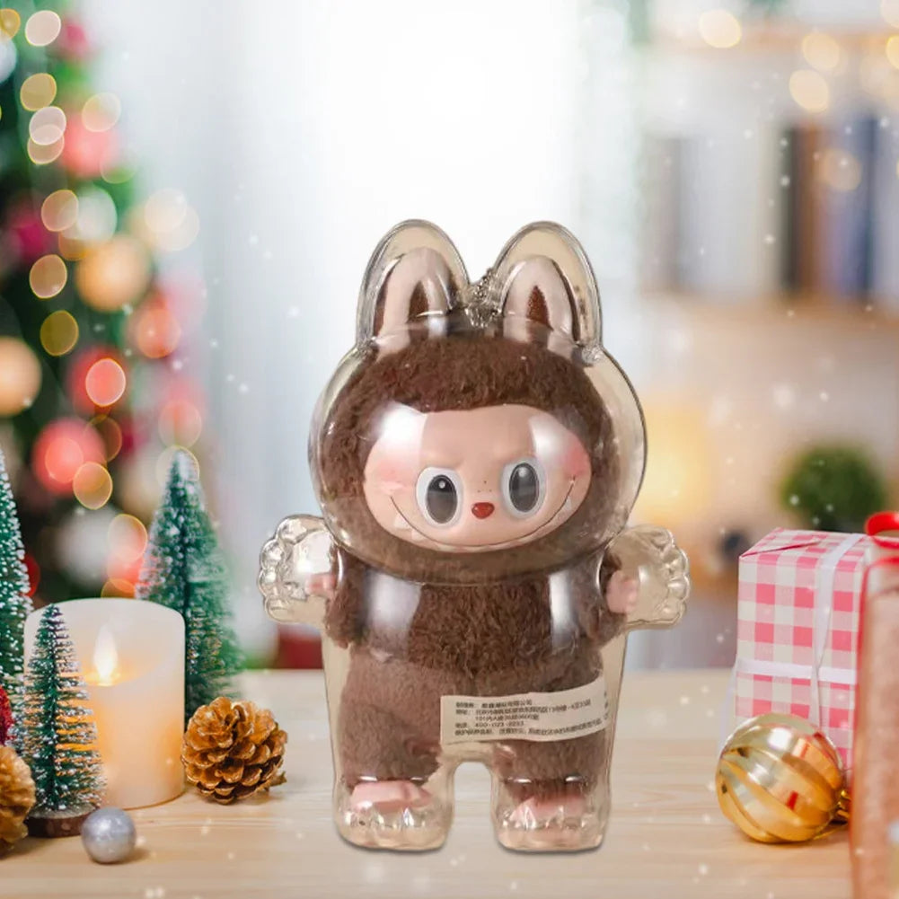 Transparent Macaron Doll Case For Labubu - Popmart Bubble Mart Storage Box, Dustproof Cover for Elf, Christmas New Year Gift