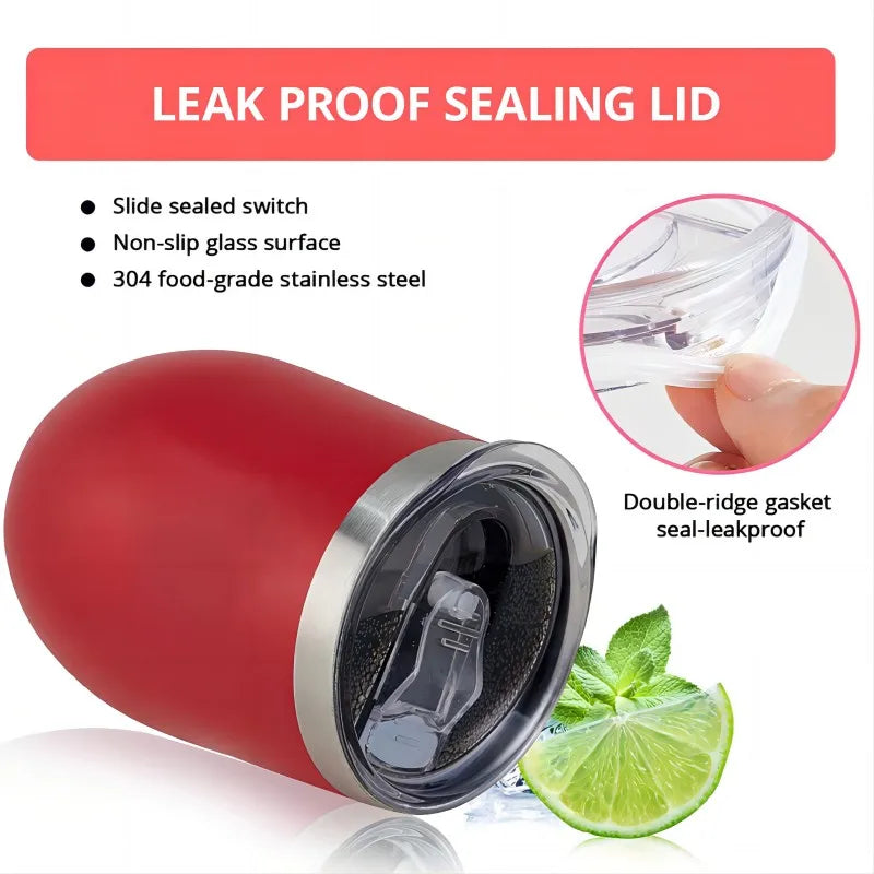 KUUJOJO 12 oz Wine Glass with Lid Stemless Wine Glass Double Walled Vacuum Travel Mug Stainless Steel Coffee Mug