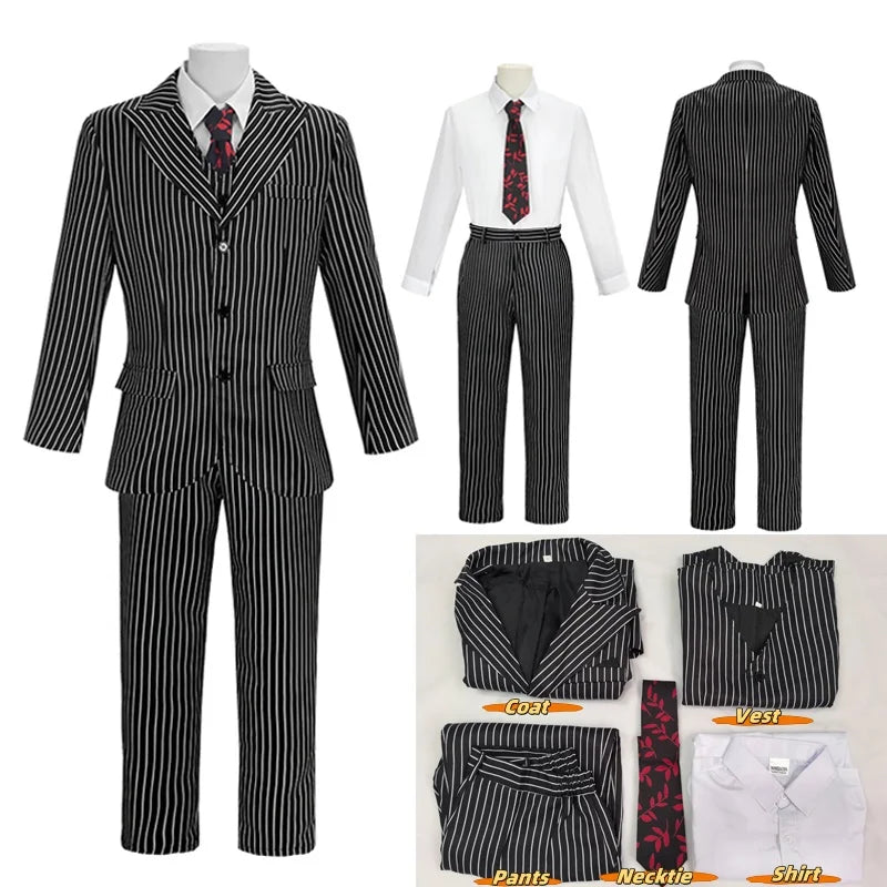 Wednesday The Addams Family Gomez Addams Cosplay Costume Black Striped Blazer Pants Vest Shirt Tie Set Halloween Carnival Outfit