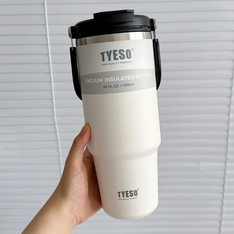 Tyeso 600/750/900ML Car Coffee Cup Thermo Bottle with Straw Portable Sport Insulated Vacuum Flask Travel Thermal Water Bottle
