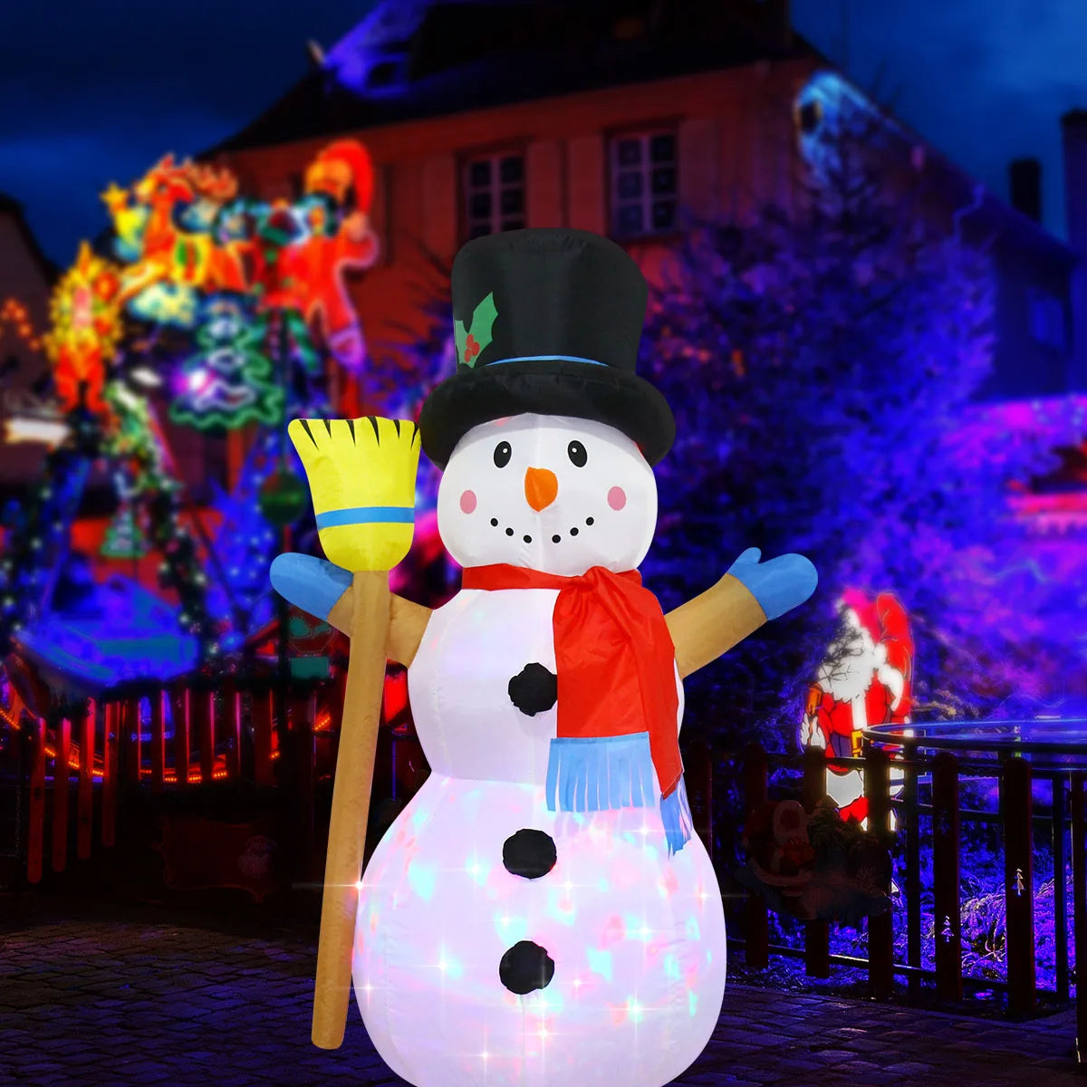 Christmas Inflatable Decorations - Branch Snowman, Santa Claus, Gingerbread Man, Gift Bag Snowman LED Light Lawn Decorations