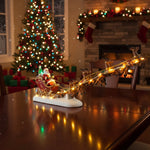 Christmas Santa Claus Sleigh and Reindeer Figurine with LED Lights Holiday Ornament Xmas Home Tabletop Decoration Gift