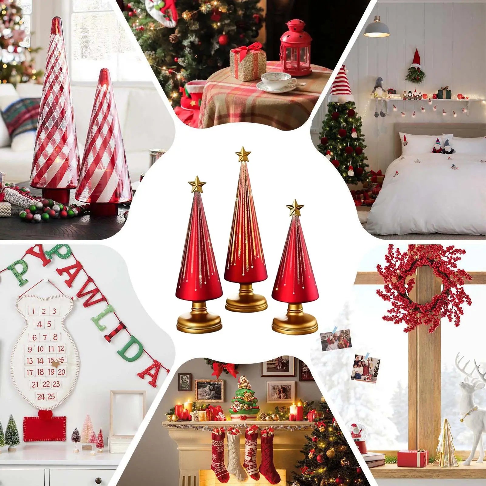 Table Christmas Tree 3 Pieces Christmas Sculpture Indoor Resin Star Tree Figurine For Home Room Winter Party Decorations Table