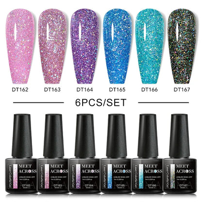 MEET ACROSS 6Pcs Gel Nail Polish Set Pink Red Green Macaron Color Manicure Kit For Nails UV Gel Nail Art Varnish Nail Supplies