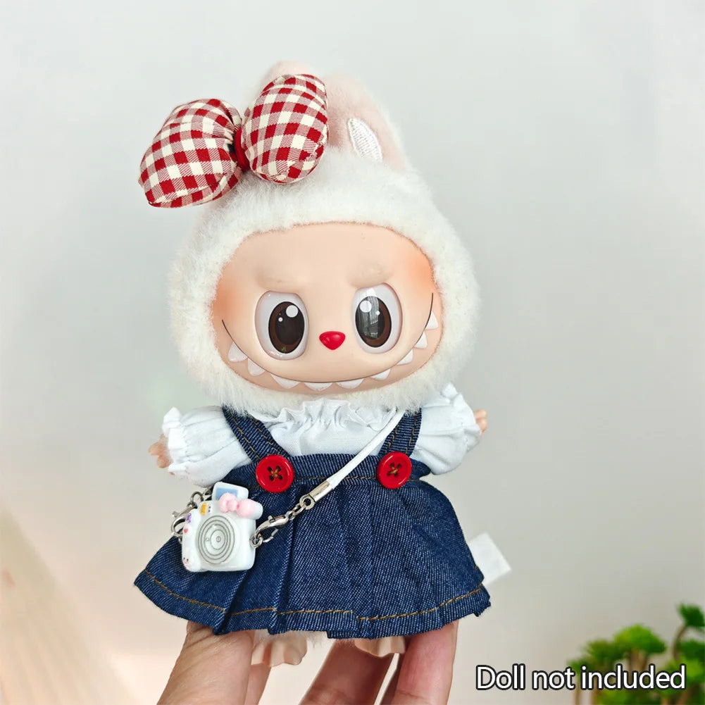 Mini Doll'S Clothes Outfit Accessories for 15-17cm Ropa Labubu & 10cm Cotton Doll Love Hoodie Pink Yarn Skirt Clothing no doll