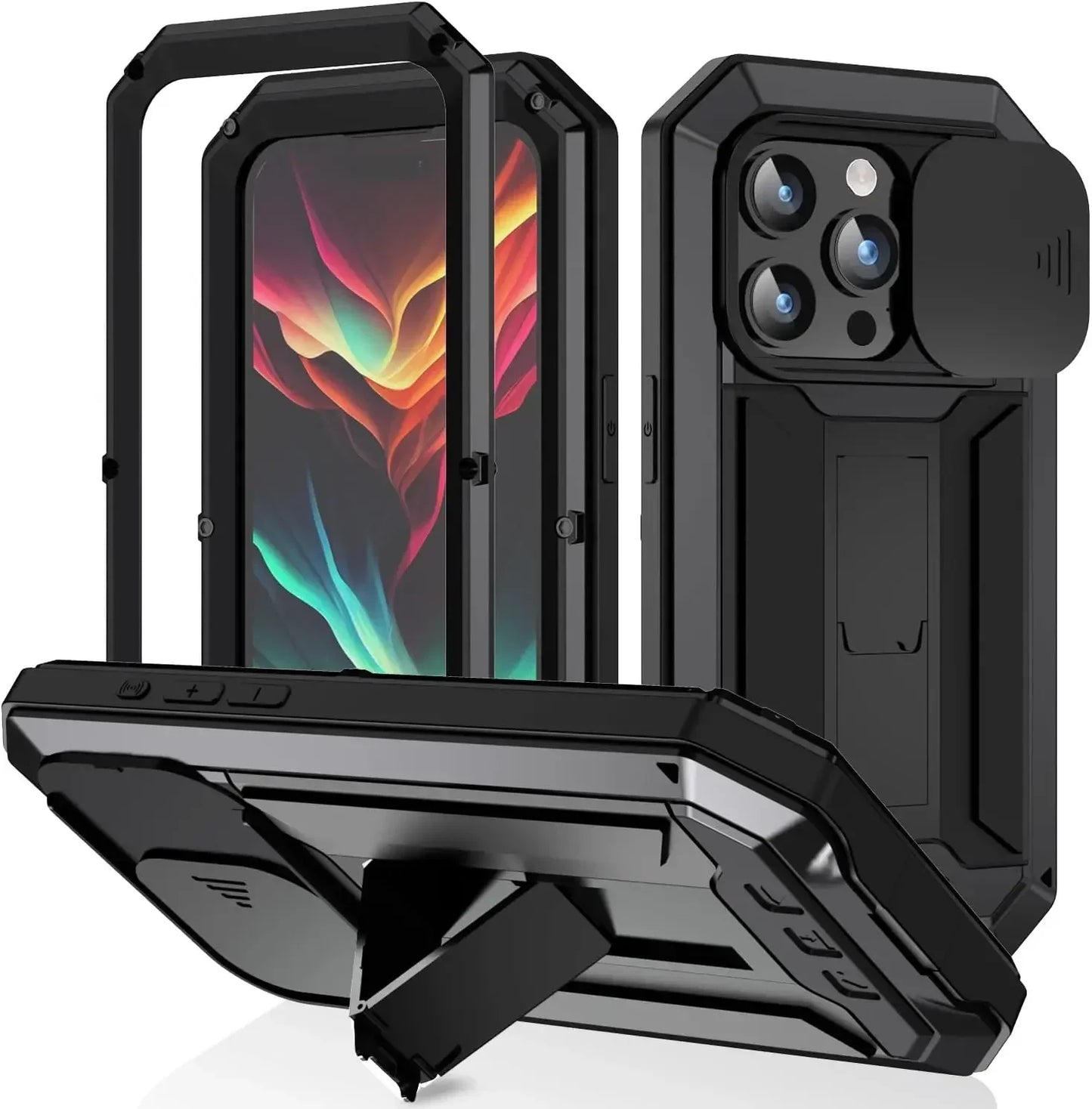 Heavy Duty Rugged Metal Case for iPhone, Case for iPhone 16 15, 14, 13 Pro Max, Screw Military Shockproof Cover with Screen Ca