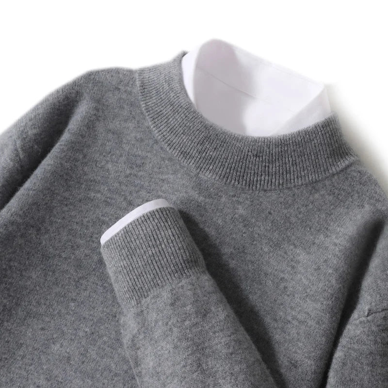 100% Pure Wool Sweater For Men, Half High Neck Knitted Pullover, Long Sleeved Casual Autumn Winter Thick High-End Sweater Warmth