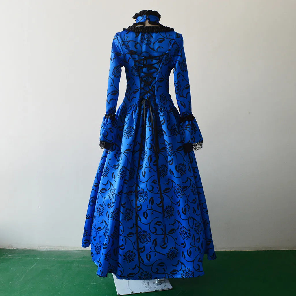 Women Vintage Exquisite Dress Gothic Retro Floral Print Ball Gowns Dress Medieval Renaissance Court Dress Halloween Costume