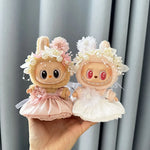 Luxury Plush Wedding Dress Dolls Clothes for Labubu I II Korea Style Fluffy Romantic Wedding Dress Flower Hat Suit for Ladbubu