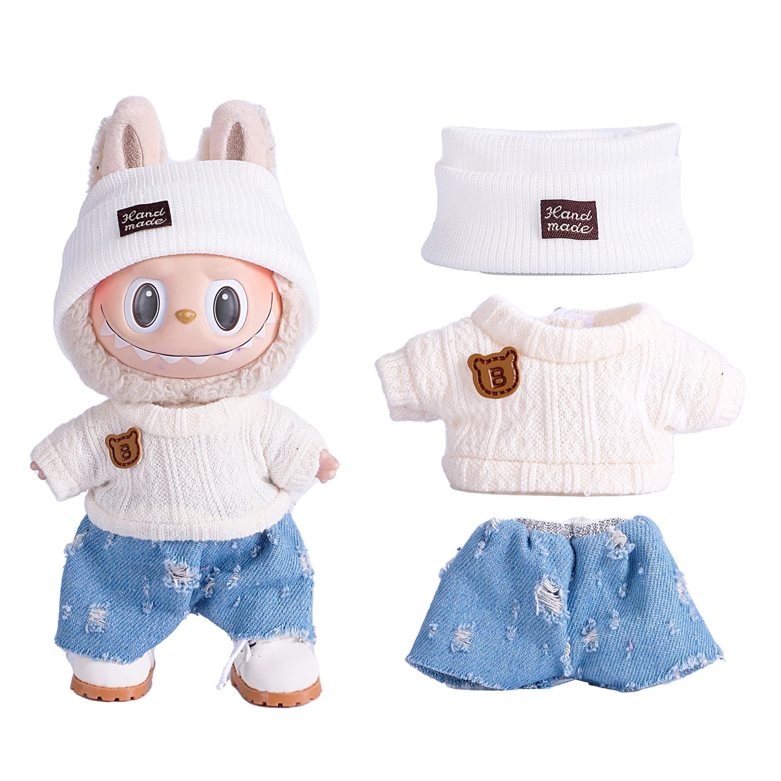 6.7inch labubu Clothing Accessories Set Hat + Clothes + (pants or skirt) Doll Clothes Suitable for Fashion Plush Dolls shoes