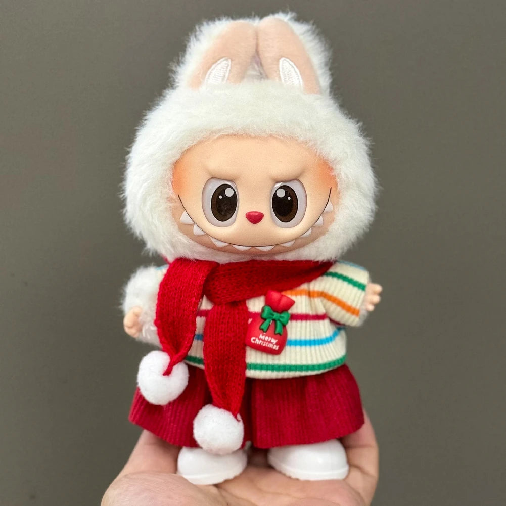 17cm Mini Plush Doll'S Clothes Outfit Accessories For Korea Kpop Labubu V1 V2 V3 Christmas onesie hat set Clothing