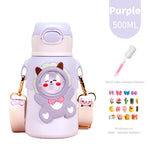 400/500ML Kids Water Bottle Cartoon Dinosaur Thermos Mug Baby Duck Billed Straw 316 Stainless Steel Vacuum Flasks Thermos Bottle