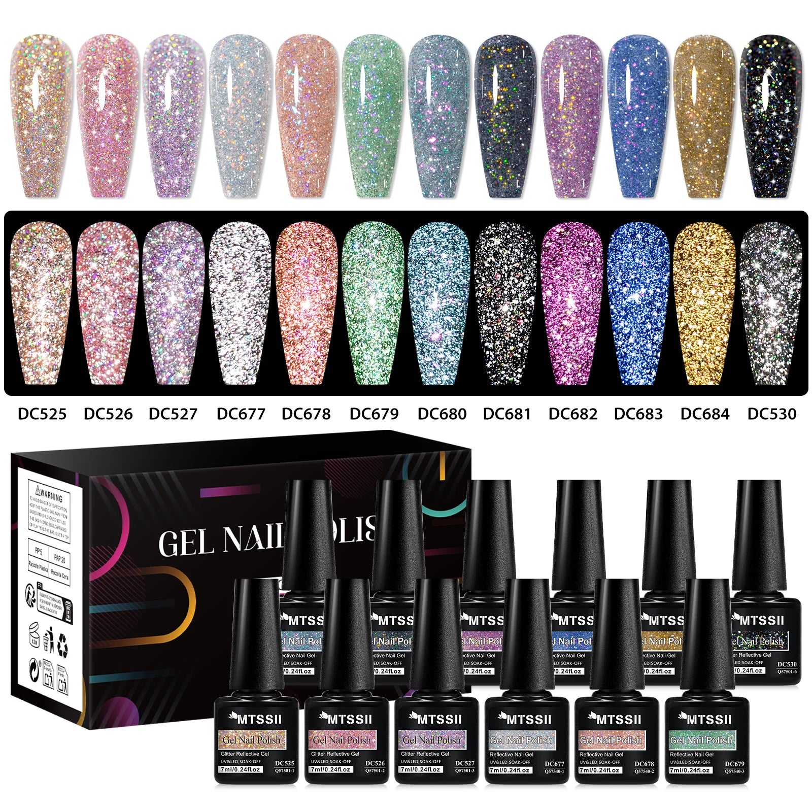 12pcs Glitter Gel Nail Polish Set Sparkling Glitter Semi Permanent Soak Off UV Gel Varnish Nail Manicure With Box Nail Supplies