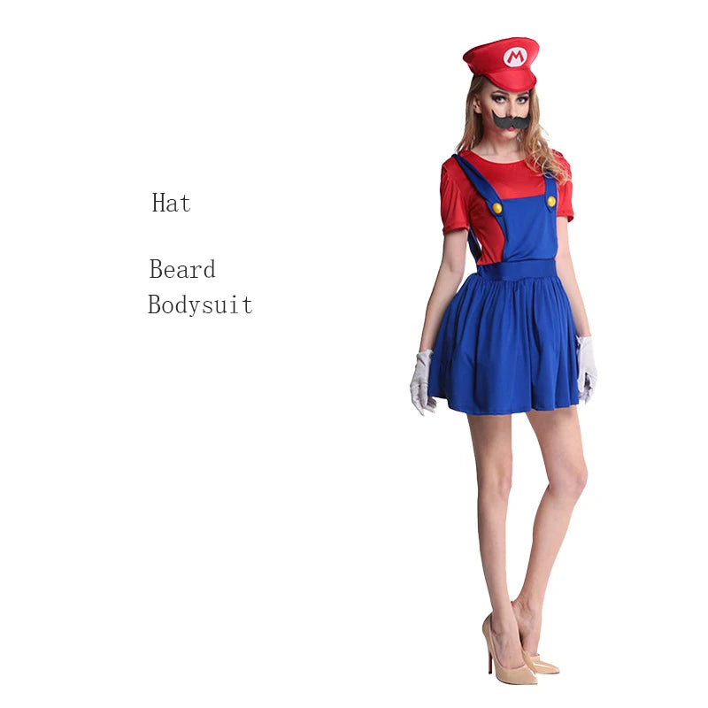 Disguised men's Luigi luxury adult costume super brother costume role-playing fancy dress set Halloween women's hat and beard