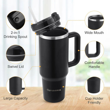 1200ml Stainless Steel Insulated Straw Water Bottle Thermal Coffee Car Cup 40oz Cold Hot Mug Vacuum Flask with Handle for Travel