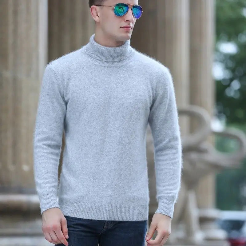 Autumn Winter Men's High Neck Pullover Knitted Sweater 100% Mink Cashmere Long Sleeved Loose Business Casual Warm Top New Styles