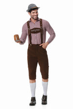 M-XXL Men Bavarian Oktoberfest Lederhosen Costume for Cosplay German Beer Festivals Suspenders Rompers Shirt Hat Set Outfit