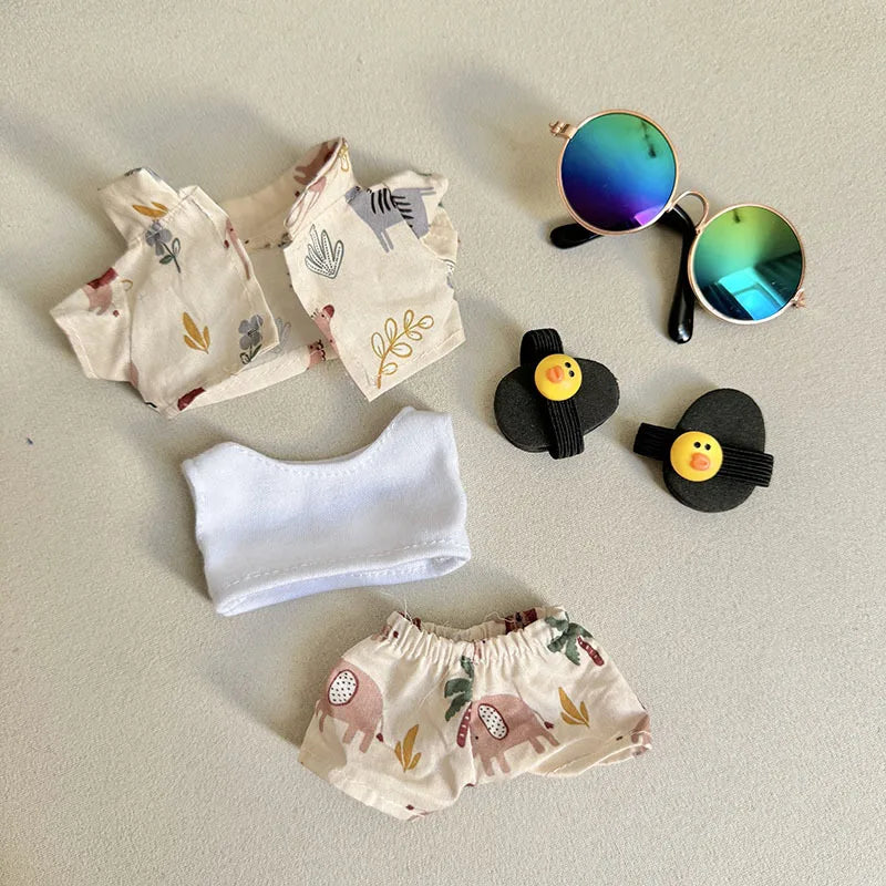 1 Set Hawaii Original Luxury Clothes for Labubu V1 V2 Cute Shark Duck Shoes Shirt Pants Glasses Beach Clothes Suit for Labubu