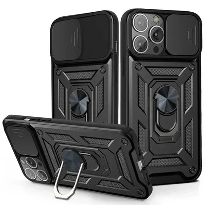 Luxury Slide Camera Lens Protection Armor Case for iPhone 17 16 15 14 Plus 13 12 Pro Max Military Grade Bumpers Metal Ring Cover