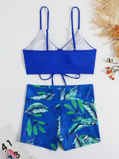 2025 High Waist Drawstring Front Bikini Set – Women's Swimsuit Swimwear Beachwear