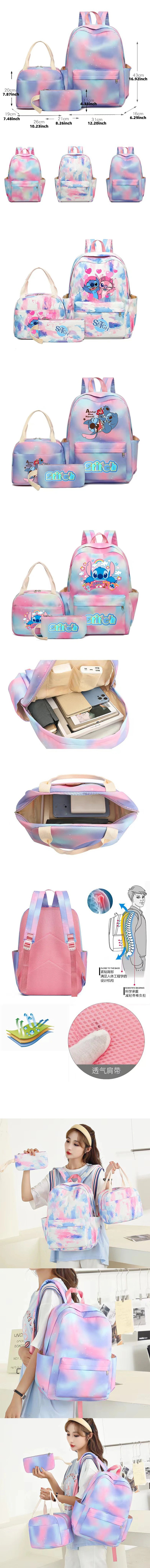 3pcs Stitch Large Capacity Backpack, Cartoon Anime Schoolbag, Kids Girl Travel Commute Knapsack With Lunch Bag And Pencil Case