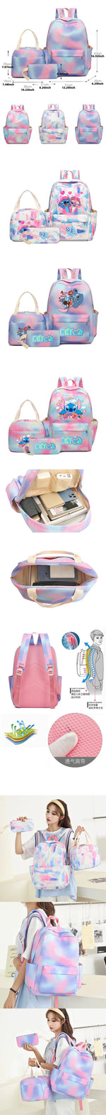 3pcs Stitch Large Capacity Backpack, Cartoon Anime Schoolbag, Kids Girl Travel Commute Knapsack With Lunch Bag And Pencil Case