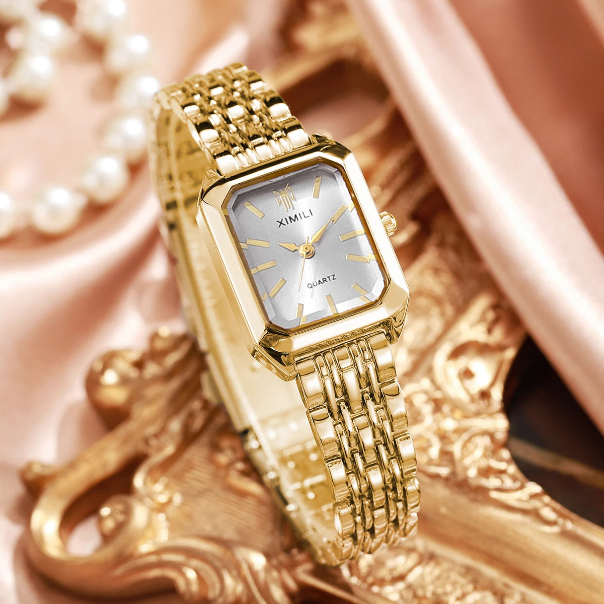 1/2/4PCS Fashion Rectangle Women Quartz Watches Stainless Steel Band Wristwatches for Girls Clock Reloj Mujer（Without Box）