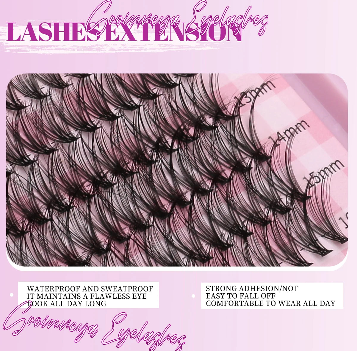 GROINNEYA DIY Lash Clusters Set Mixed Tray Lashes Kit Fluffy Individual Lashes Extension with Lash Bond and Seal At Home Makeup