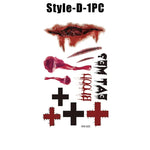 Horror Realistic Fake Bloody Wound Stitch Scar Scab Waterproof Temporary Tattoo Sticker Halloween Masquerade Prank Makeup Props