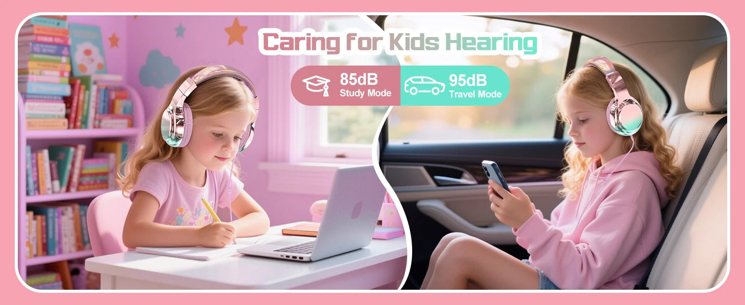 Wired Kids Headphones for School 85/94dB Volume limited Over Ear Headphones for Kids Girls Foldable Gaming Headset with Mic