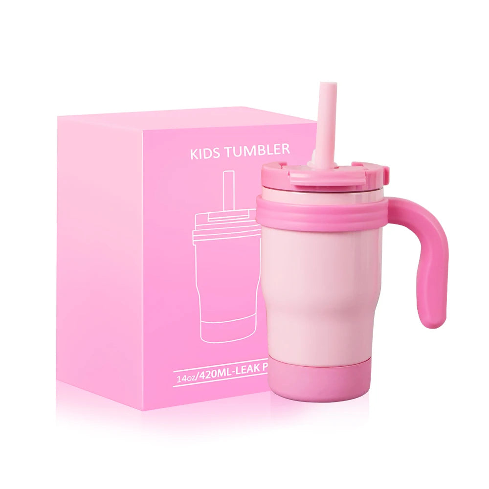 420ML Kids Thermos Bottle Leak Proof Tumbler With Handle Stainless Steel Travel Straw Mug For Toddler Boys Girls Christmas Gifts